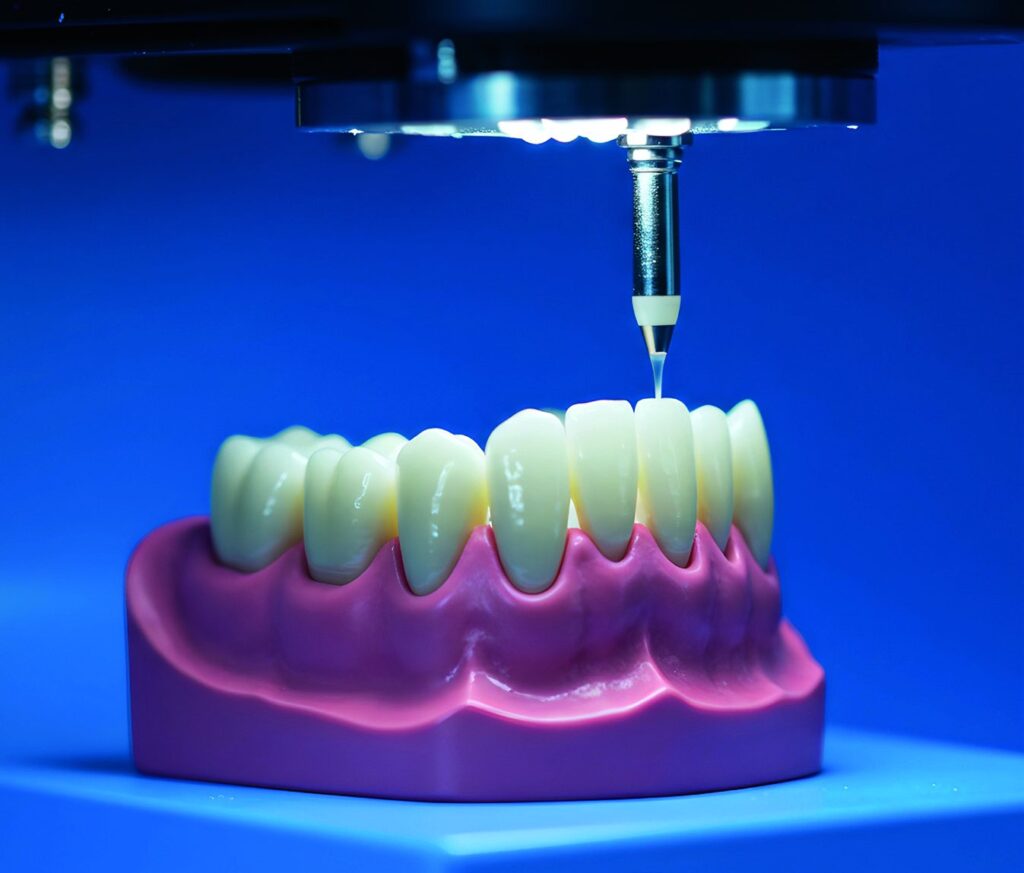 Digitally produced dental prosthesis on a model