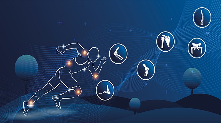 Illustration of joints and spine on a running figure