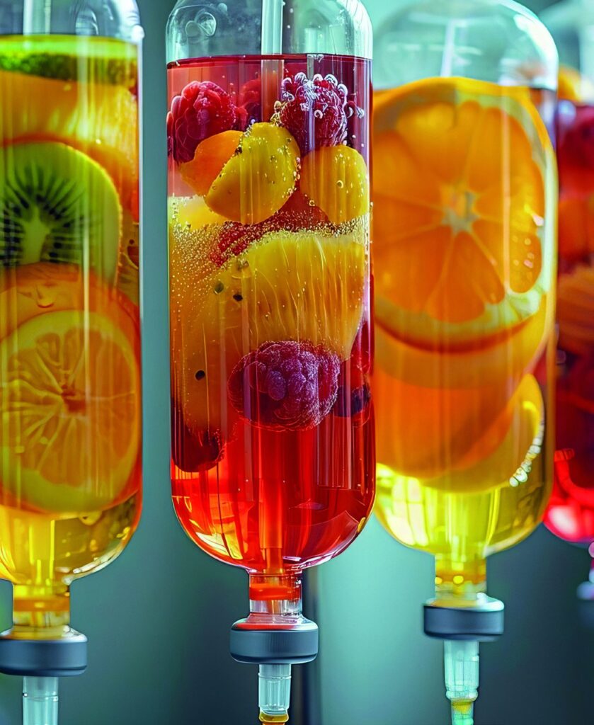 IV bags with vitamin-rich fruits