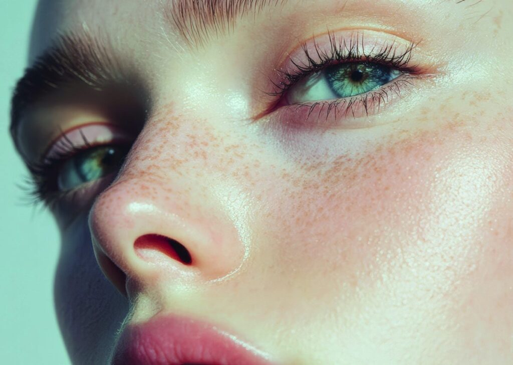 Close-up of defined cheek contours